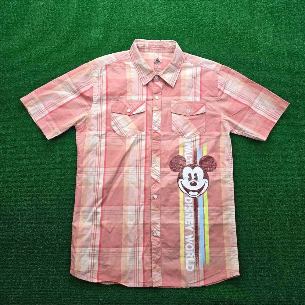 Disney Parks Shirt Mens Small Plaid Button Up Mickey Walt Disney World Summer